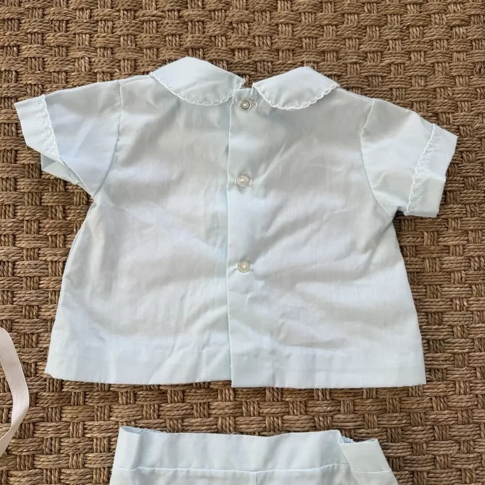 Vintage Baby Boy Heirloom Set With Bonnet Pale Blue Color